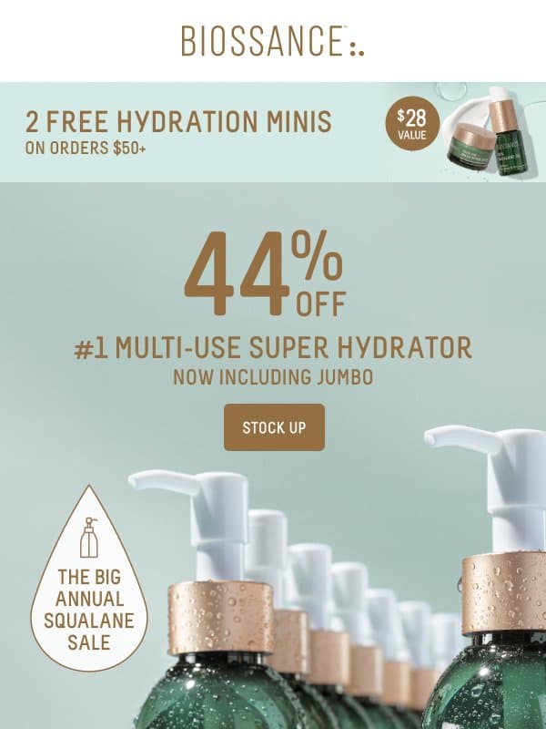 1 more day! 44% OFF 💧 2 free gifts email from Biossance