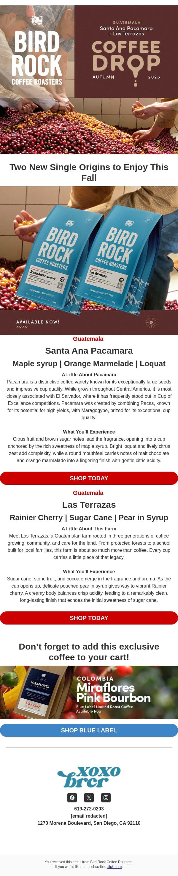 TWO New Coffees from Guatemala! email from Bird Rock Coffee Roasters screenshot