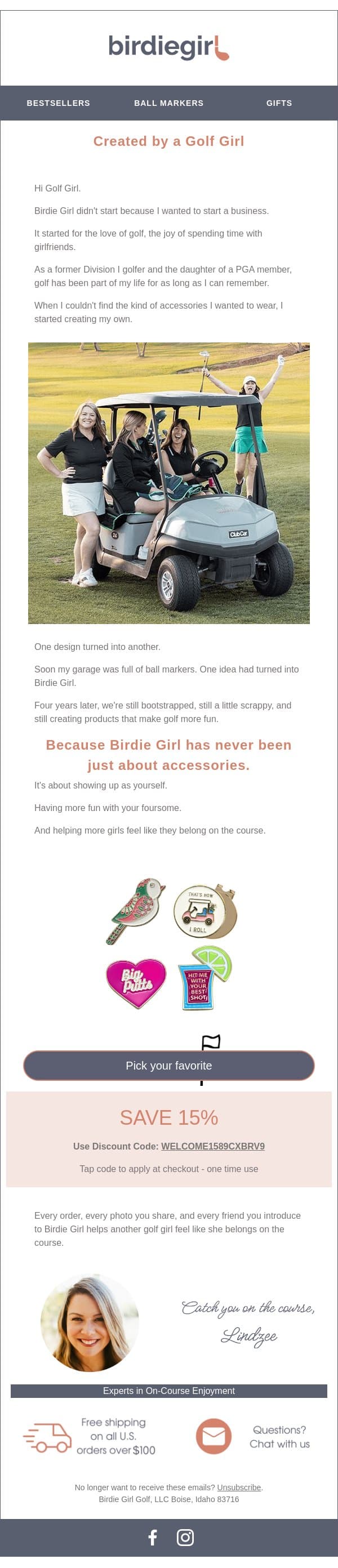 There's a reason these feel different email from Birdie Girl Golf screenshot