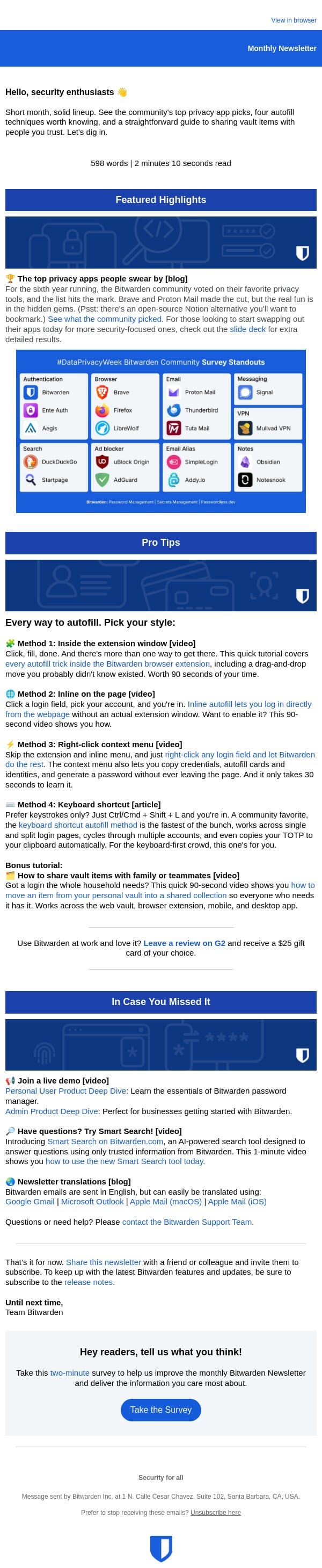 The privacy apps your community swears by email from Bitwarden screenshot