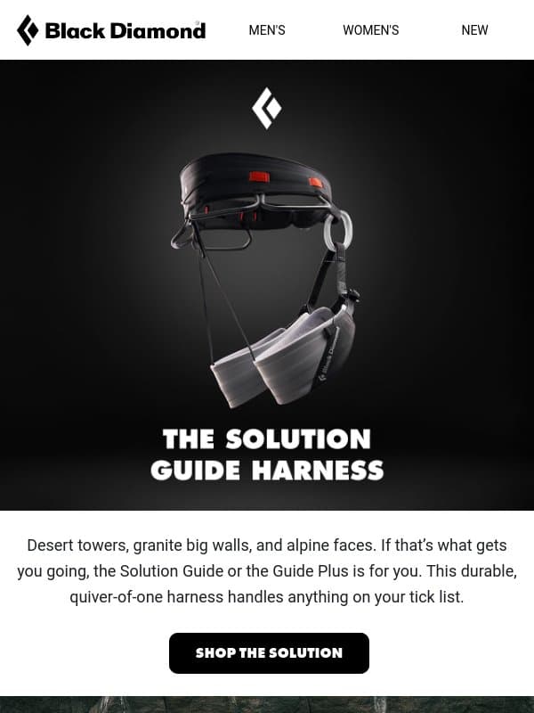 Meet the All-New Solution Guide Harness email from Black Diamond Equipment