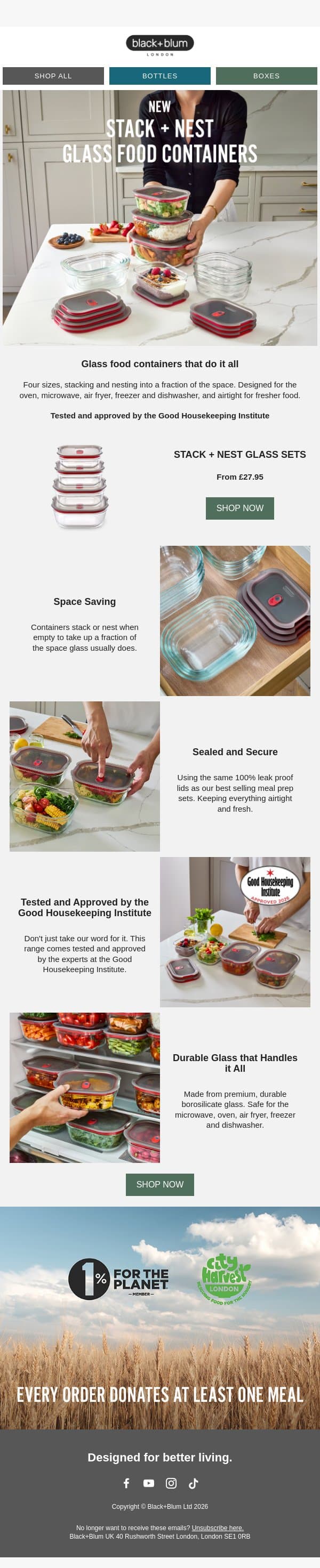 NEW: Glass Stack + Nest Sets email from Black+Blum screenshot