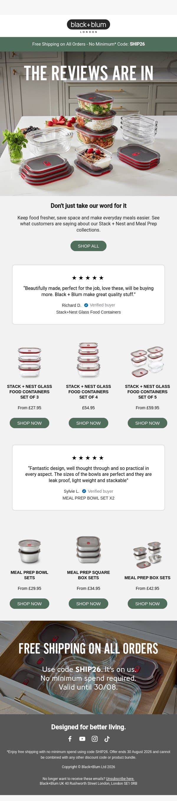 Rated five stars for a reason email from Black+Blum screenshot