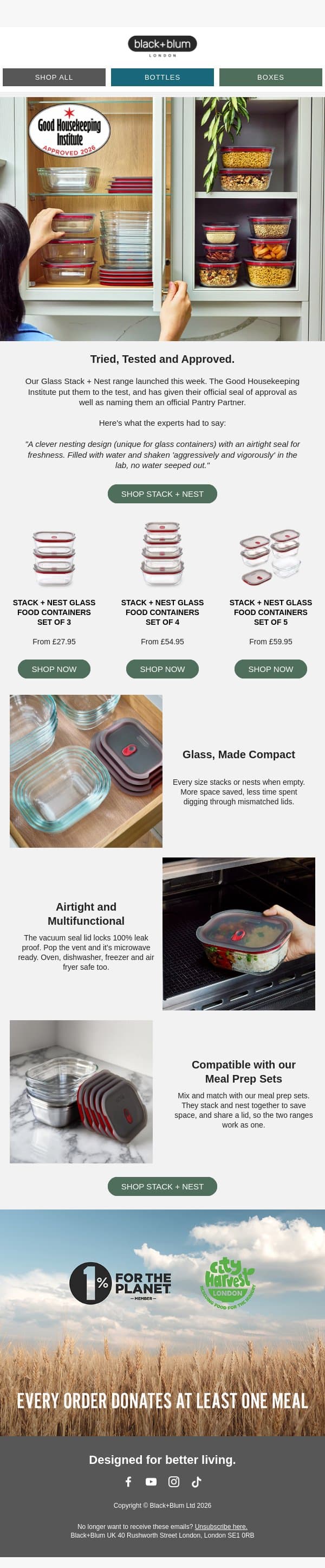 Glass Stack + Nest storage, tested by the experts email from Black+Blum screenshot