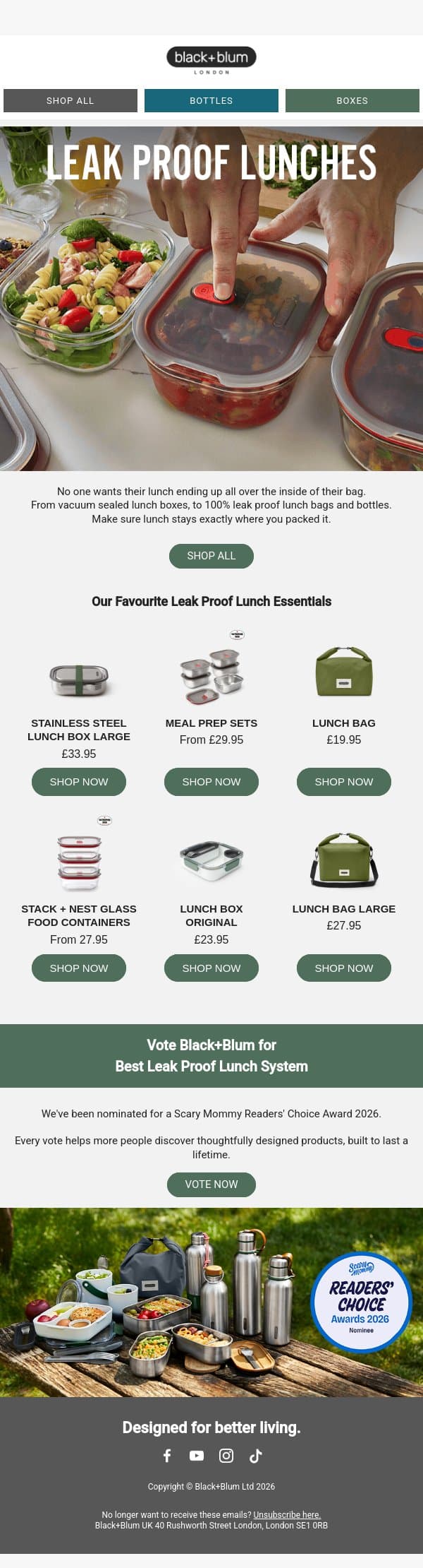 Lunch with zero leaks email from Black+Blum screenshot