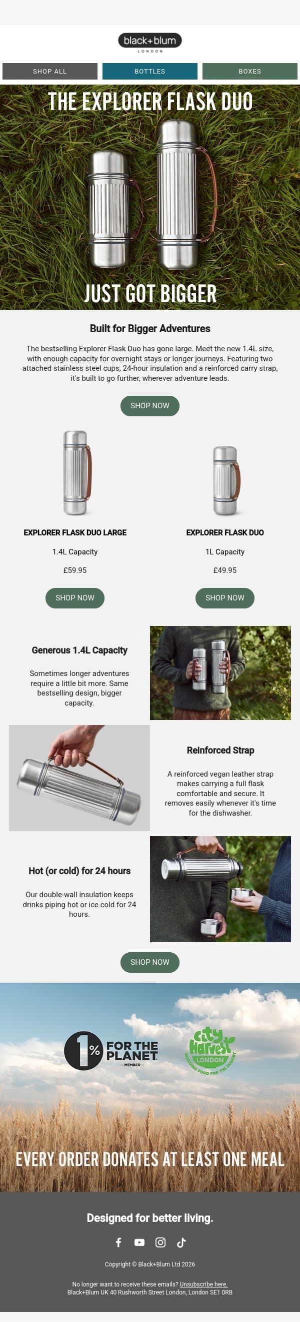Your favourite flask just got bigger email from Black+Blum screenshot
