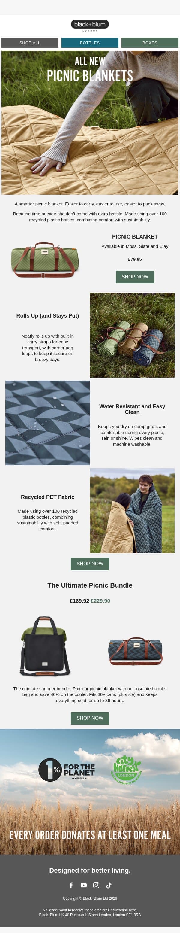 ALL NEW Picnic Blankets email from Black+Blum screenshot