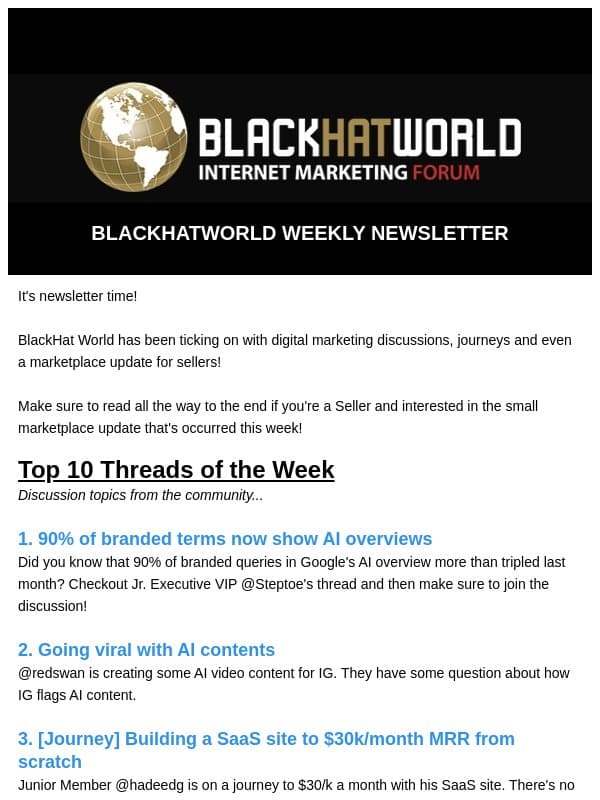 BHW Newsletter 11 October 2026 email from BlackHatWorld