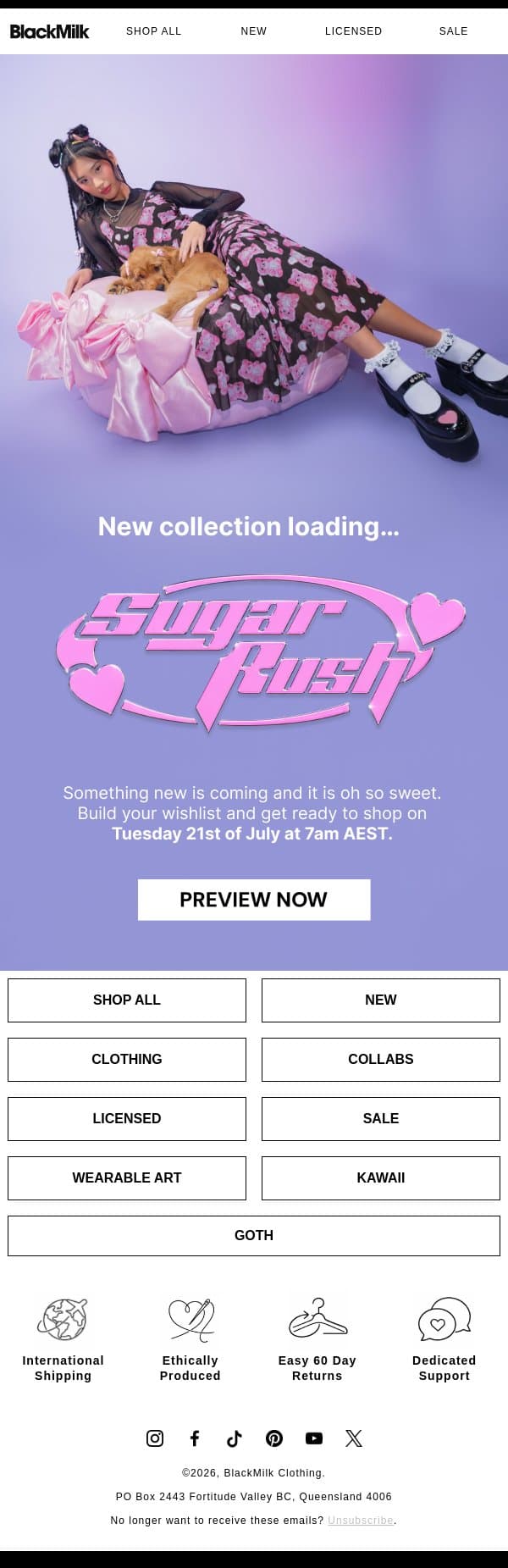 PREVIEW | Sugar Rush email from BlackMilk Clothing screenshot