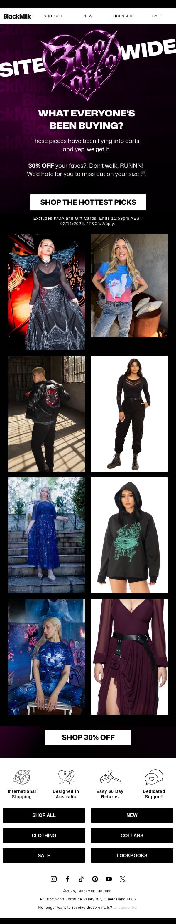 BLACK FRIDAY'S HOTTEST PICKS!🔥 email from BlackMilk Clothing screenshot