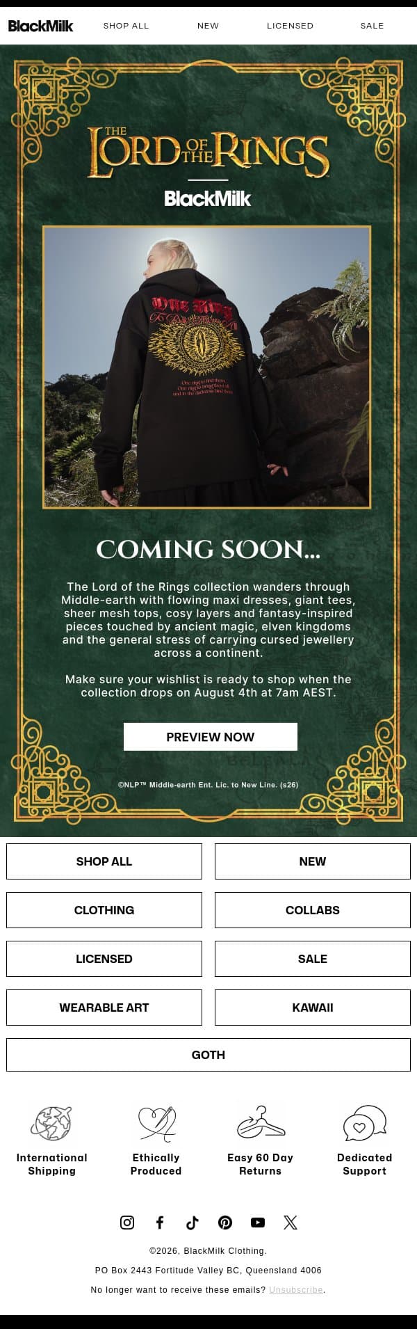 PREVIEW | The Lord of the Rings x BlackMilk email from BlackMilk Clothing screenshot