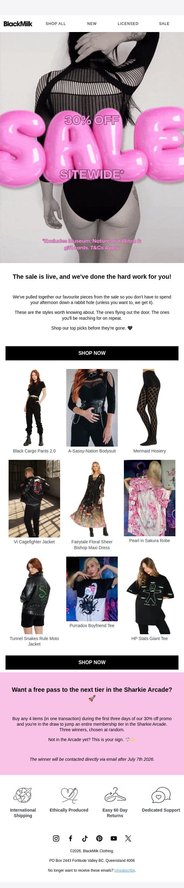 The styles you want are 30% off* email from BlackMilk Clothing screenshot