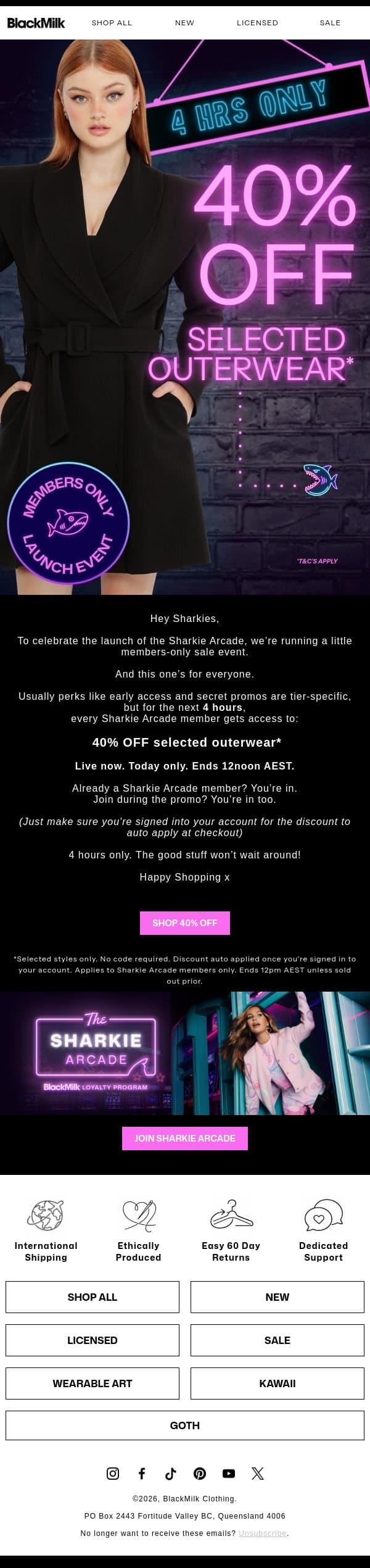 40%* For 4 Hours π± email from BlackMilk Clothing screenshot