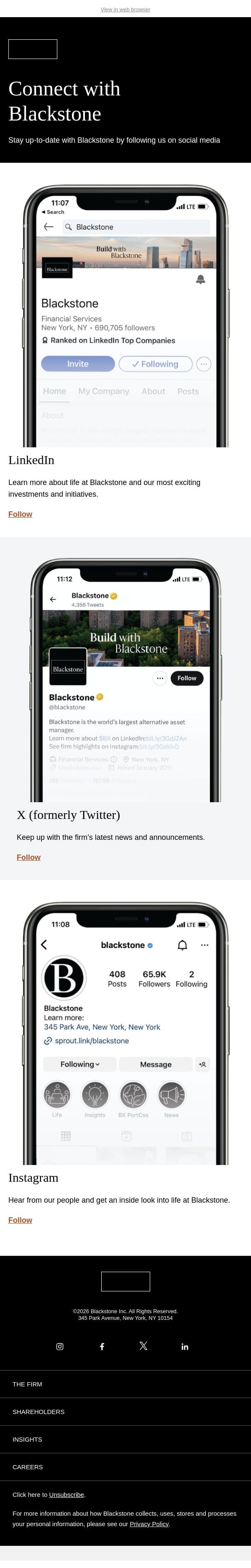 Connect with Blackstone email from Blackstone Inc. screenshot