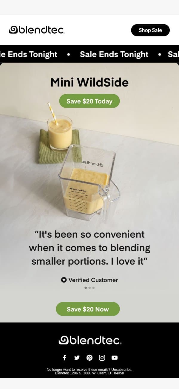 Our Mini Sale Ends Tonight! email from Blendtec screenshot