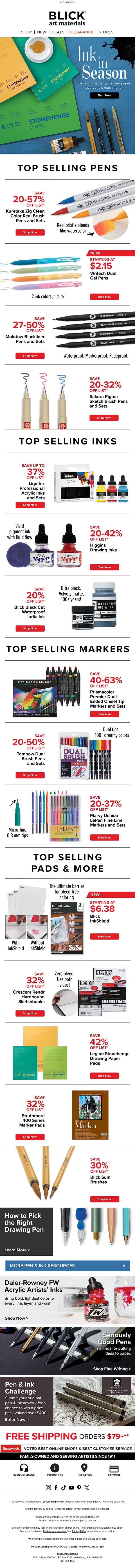It’s Ink Weather ✒️🖤 email from Blick Art Materials screenshot
