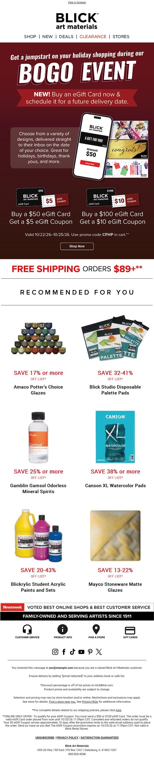 Give a Gift, Get a Little Extra π email from Blick Art Materials screenshot