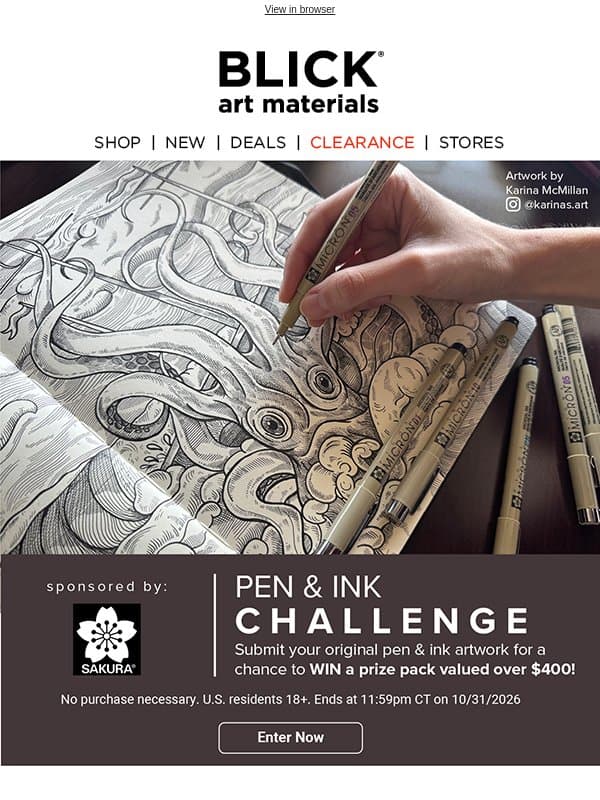 Enter to WIN: Pen & Ink Challenge email from Blick Art Materials