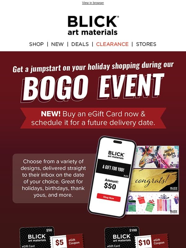 Buy a gift, get rewarded 🎁 email from Blick Art Materials