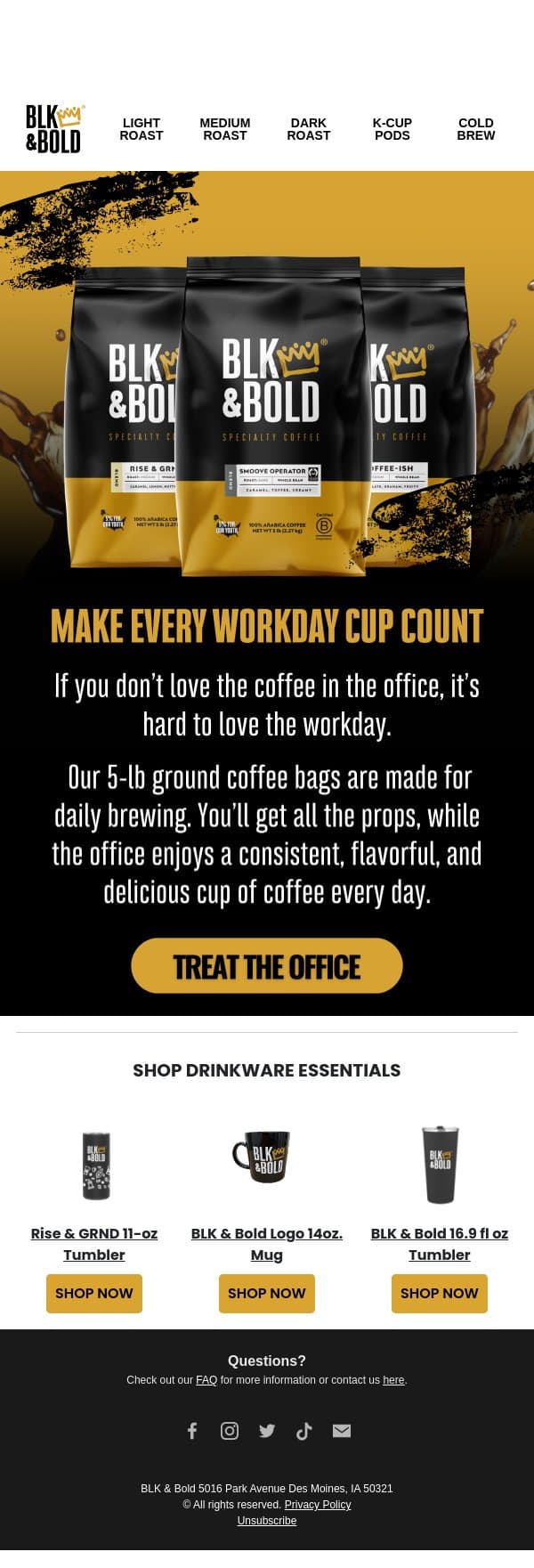 Upgrade the Office Coffee with BLK & Bold☕💼 email from BLK & Bold Specialty Roastery screenshot