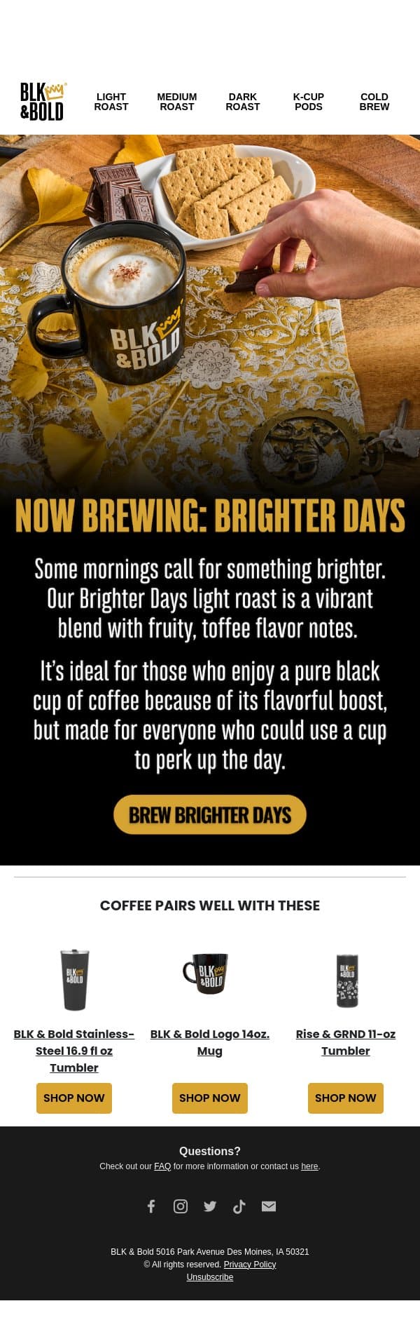 Start the Day Brighter with BLK & Bold ☕☀️ email from BLK & Bold Specialty Roastery screenshot