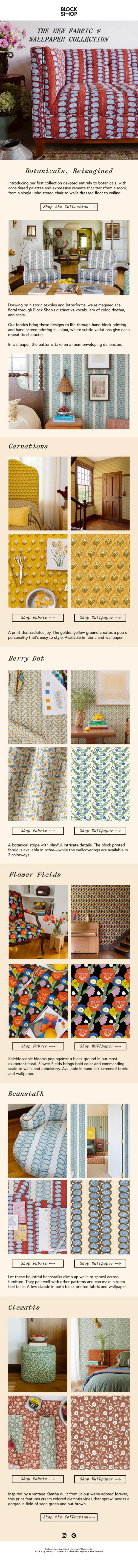 Introducing New Botanical Fabric & Wallpaper email from Block Shop Textiles screenshot