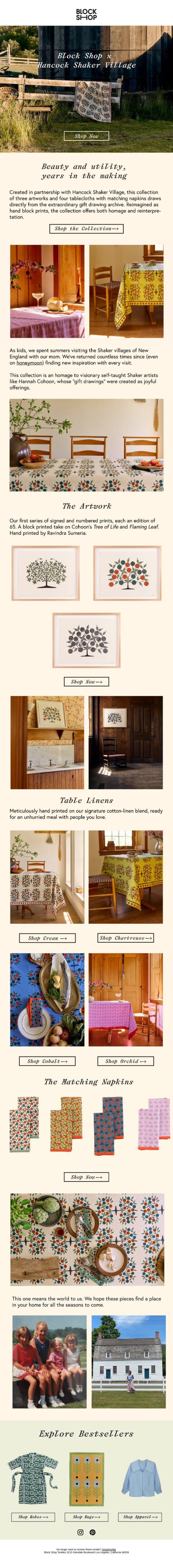 Our Shaker collaboration is live! email from Block Shop Textiles screenshot