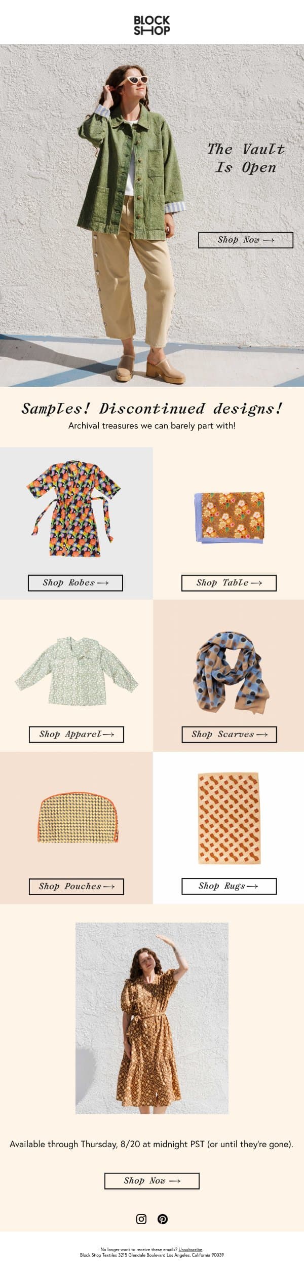 It’s here! One-of-a-kind for 2 days only! email from Block Shop Textiles screenshot