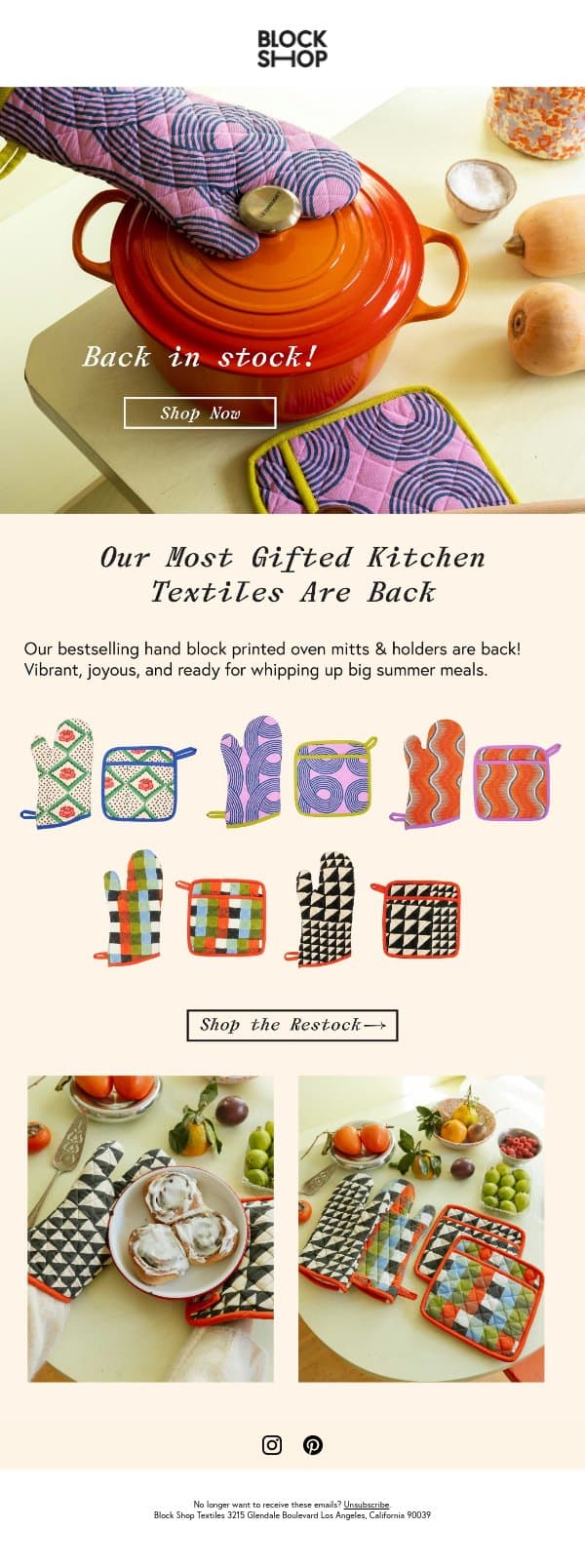They're back: our cult-favorite oven mitts & pot holders email from Block Shop Textiles screenshot