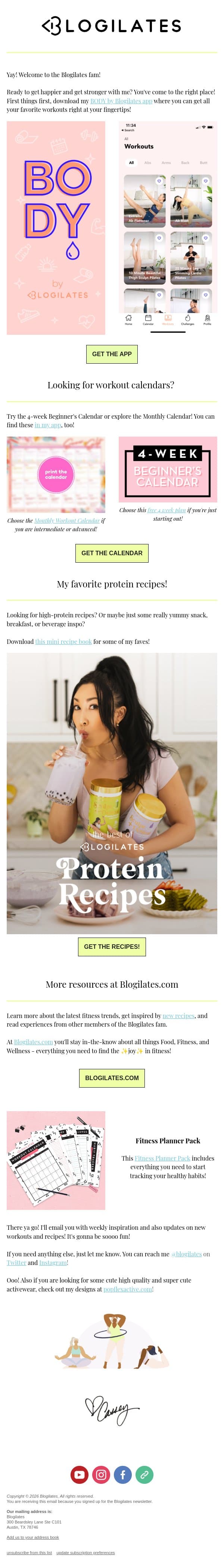 Yay! You are all signed up! email from Blogilates screenshot