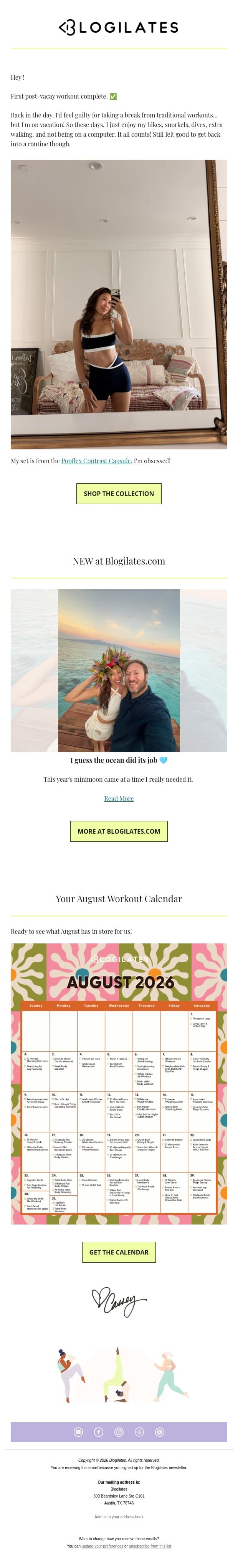 I guess the ocean did its job. 🩵 email from Blogilates screenshot
