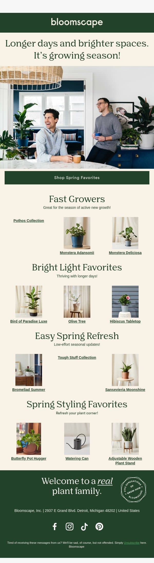 Plants That Love Spring email from Bloomscape screenshot