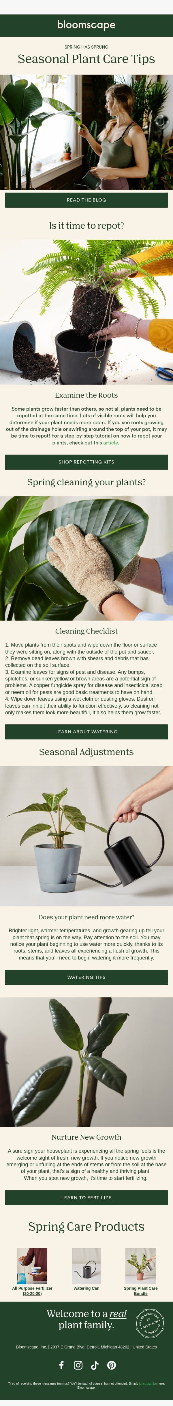 Are your plants ready for spring? email from Bloomscape screenshot