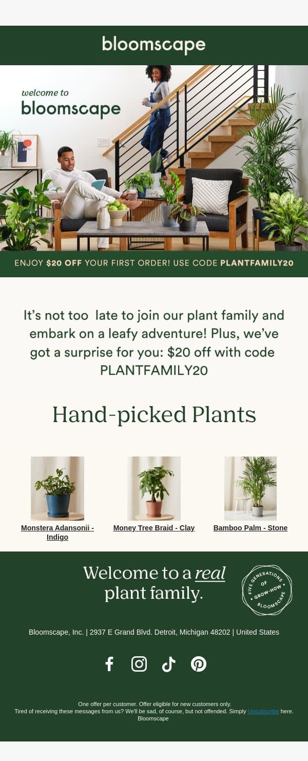 Unlock $20 Off đź”’ email from Bloomscape screenshot