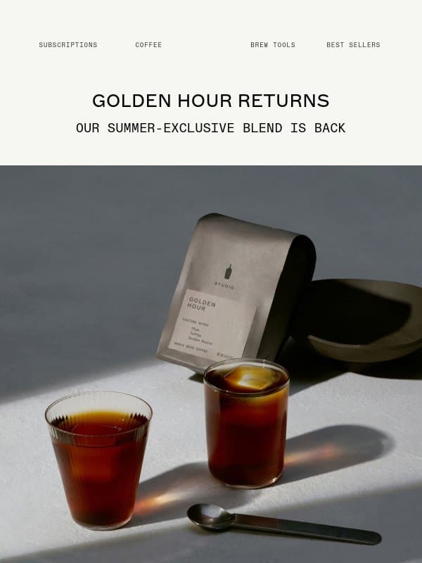 Golden Hour: Our Summer Blend Is Here email from Blue Bottle Coffee