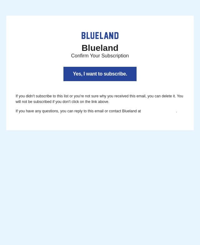 Confirm Your Subscription email from Blueland screenshot
