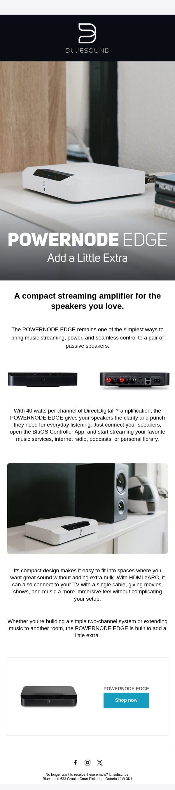 POWERNODE EDGE: Add a Little Extra email from Bluesound screenshot