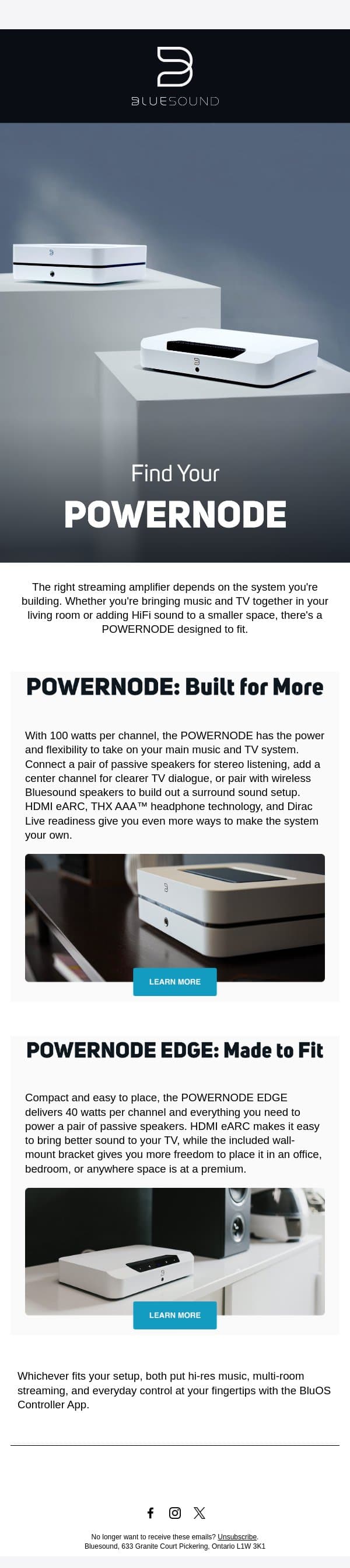 Which POWERNODE Is Right for You? email from Bluesound screenshot