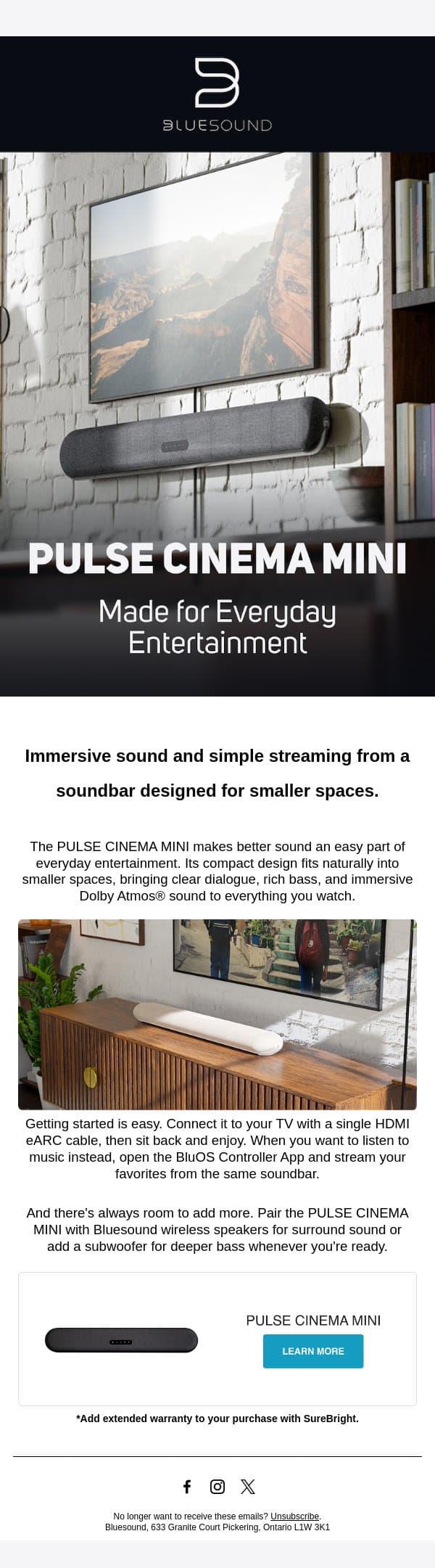 PULSE CINEMA MINI Fits Right In email from Bluesound screenshot