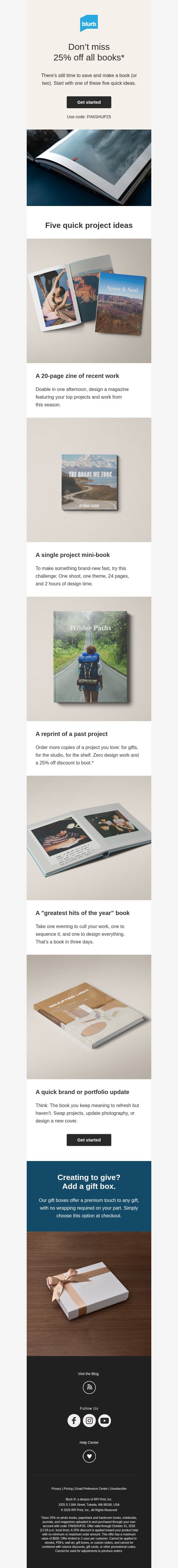 Yes, you can make a book this week email from Blurb screenshot