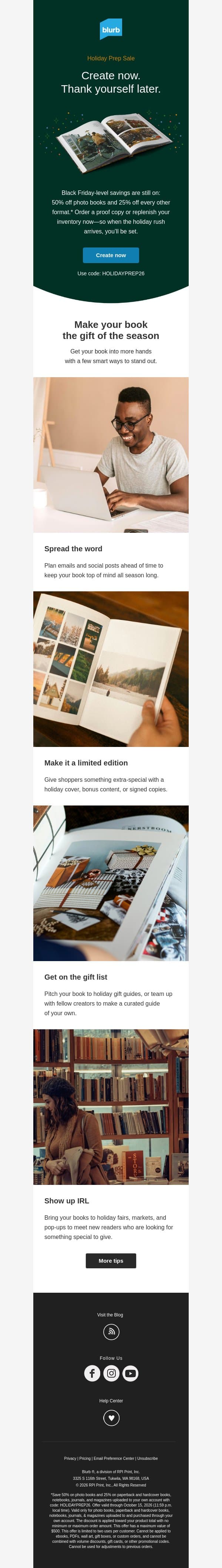 Don’t miss out on 50% off photo books 🎁 email from Blurb screenshot
