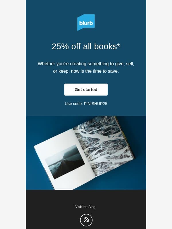 25% off all books starts now ✨ email from Blurb