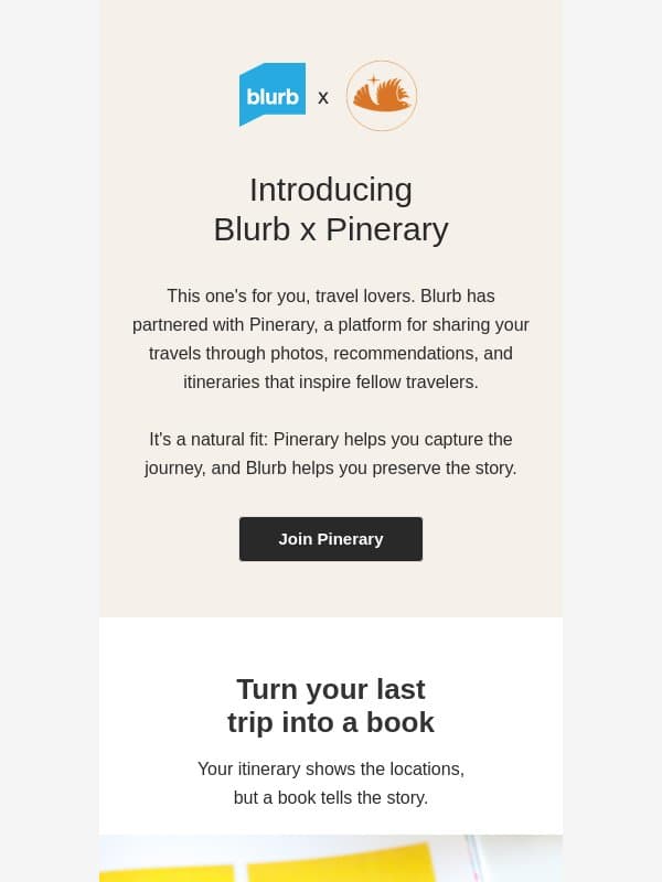 Meet Pinerary—and get 30% off your next book ✈️ email from Blurb