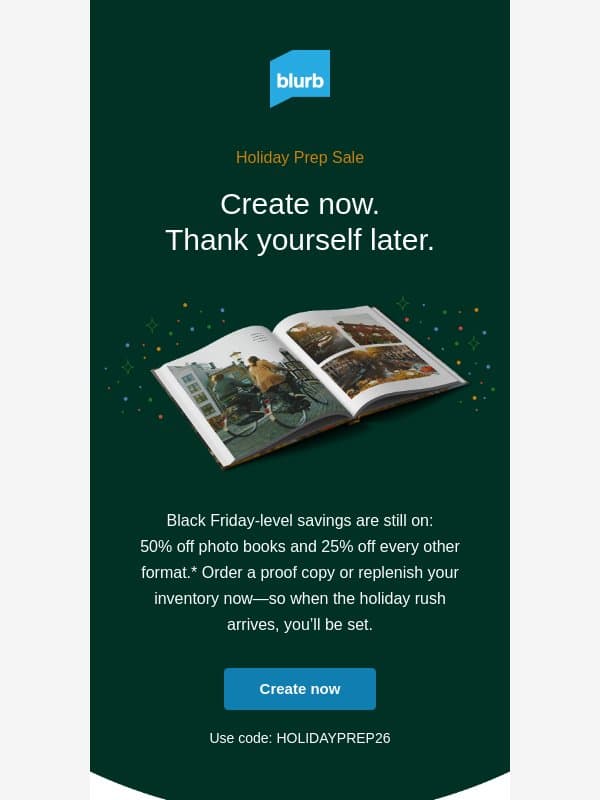 Don’t miss out on 50% off photo books 🎁 email from Blurb