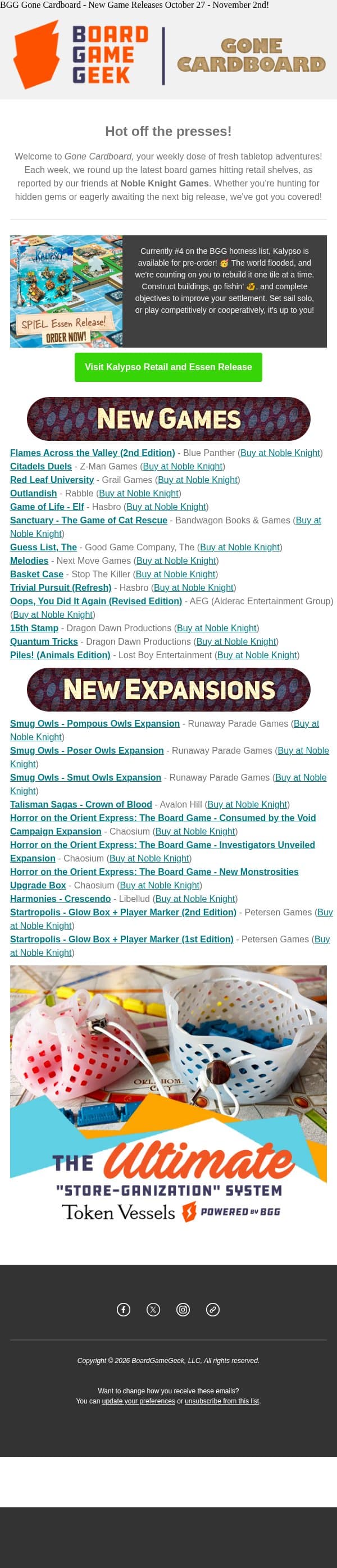 BGG Gone Cardboard - New Game Releases October 27 - November 2! email from Board Game Geek screenshot