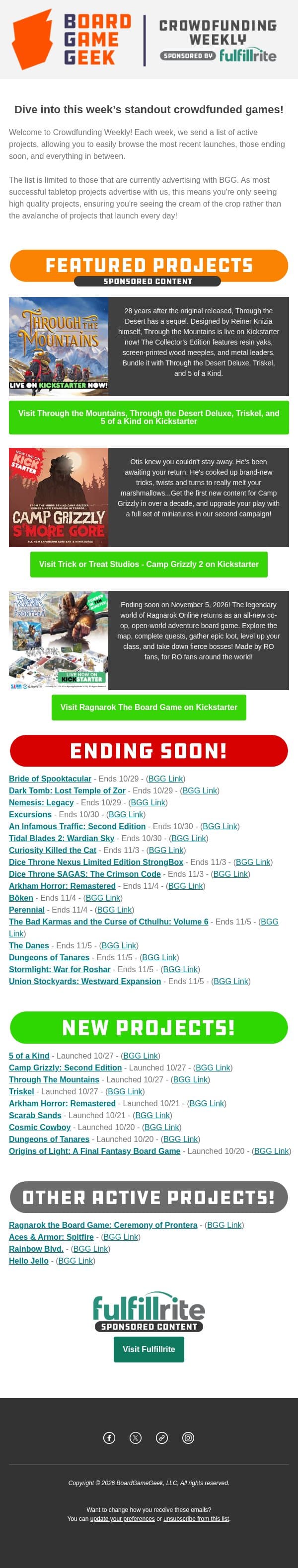 BoardGameGeek Crowdfunding Weekly - Pack the Yaks. Beware the Bear. Battle the Bosses. email from Board Game Geek screenshot