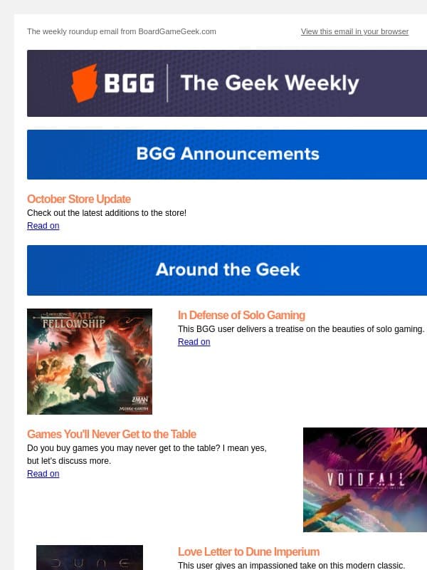 Solo Board Gamers – The Geek Weekly #639 email from Board Game Geek