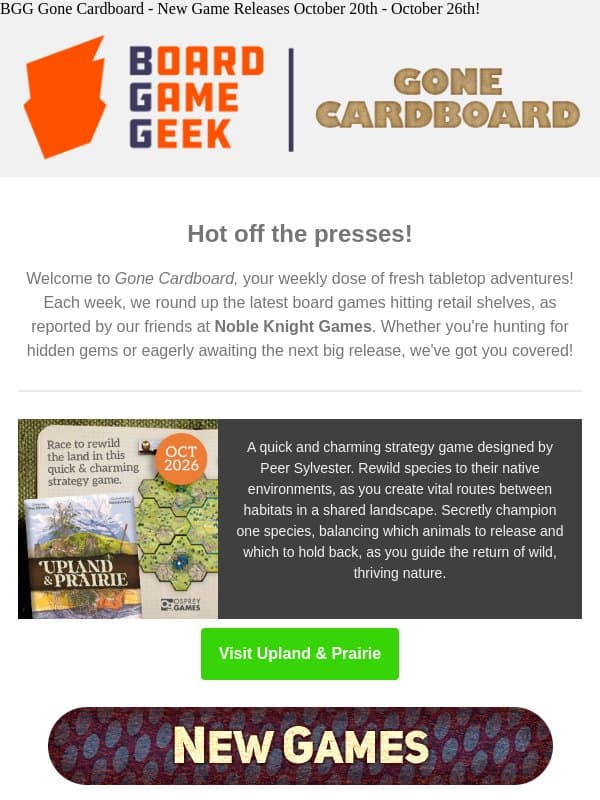 BGG Gone Cardboard - New Game Releases October 20 - October 26! email from Board Game Geek