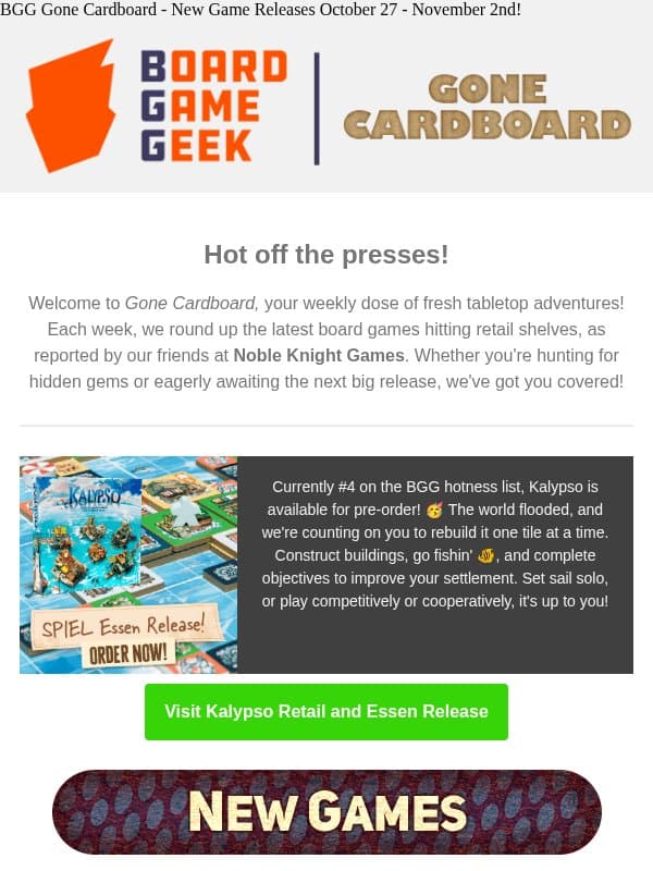 BGG Gone Cardboard - New Game Releases October 27 - November 2! email from Board Game Geek
