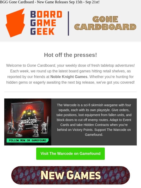 BGG Gone Cardboard - New Game Releases Sep 15 - Sep 21! email from Board Game Geek